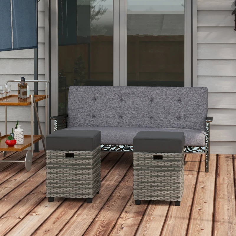 Ensemble de 2 ottomans de patio en osier, deux repose-pieds carrés en rotin PE avec coussin amovible, meubles librement combinés avec poignée pour arrière-cour, jardin, bord de piscine
