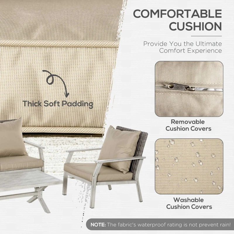Ensemble de meubles de patio 4 pièces avec coussins, ensembles de canapés de conversation d'extérieur en osier, ensembles de canapés avec cadre en aluminium pour arrière-cour, bord de piscine, jardin, beige
