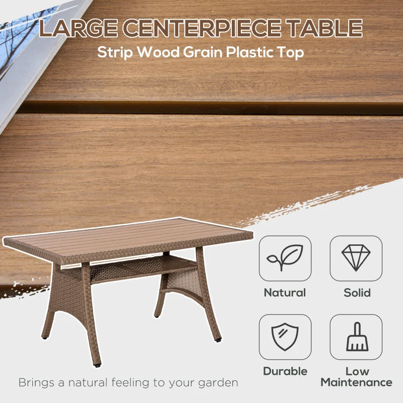 Ensemble de meubles de patio 6 pièces, ensemble de table à manger d'extérieur, ensemble de canapé en osier, meubles de conversation en rotin PE toutes saisons, avec table basse et coussins en plastique à grain de bois, kaki