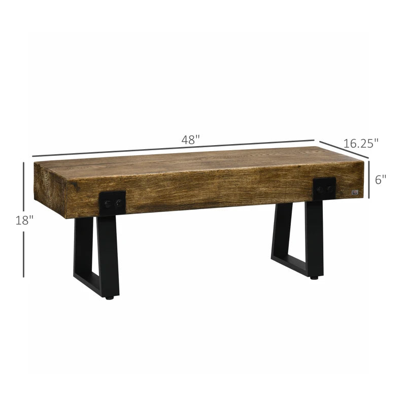 Banc de jardin avec pieds en métal, banc de salle à manger rustique en béton effet bois, utilisation intérieure ou extérieure pour terrasse, parc, porche et pelouse, naturel et noir