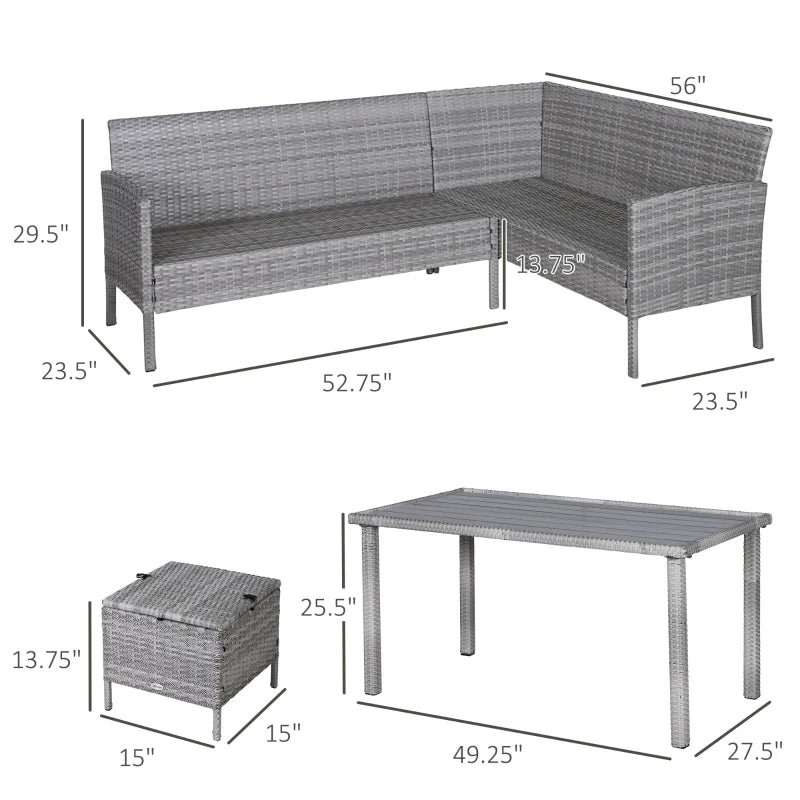 Ensemble de meubles de salle à manger de conversation de patio en osier 5 pièces avec coussins, table et poufs, beige