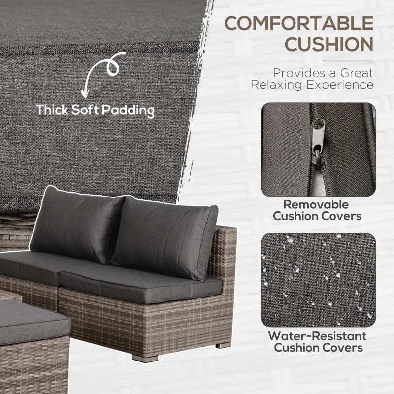 Ensemble de meubles de patio 8 pièces, ensemble de canapé d'extérieur en rotin et osier, siège inclinable, table à thé et repose-pieds, meubles de patio de jardin avec 2 housses de coussin, gris et orange