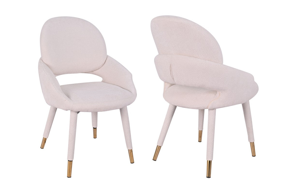 Chaises Bode en tissu beige | Dossier ajouré et accents dorés (Set de 2)