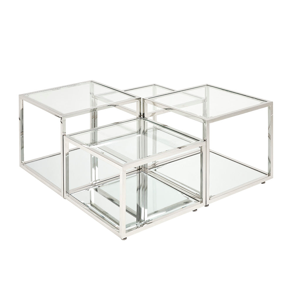 Table basse argentée à plusieurs niveaux