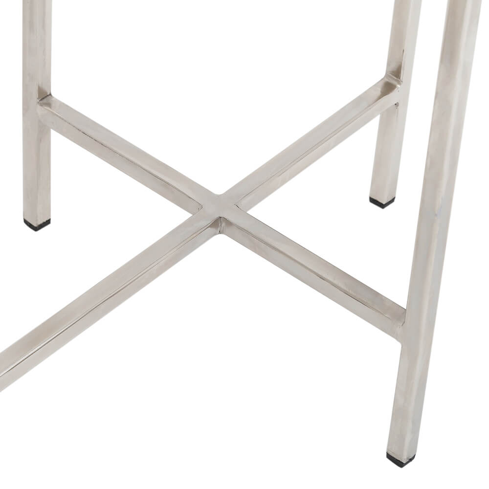 Table console Ida avec dessus en marbre blanc : cadre argenté