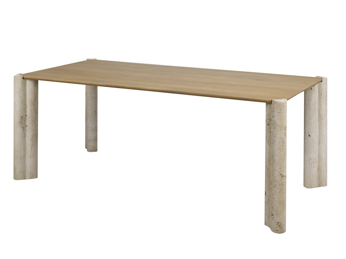 Myra Dining Table - Oak, Mango, and Travertine