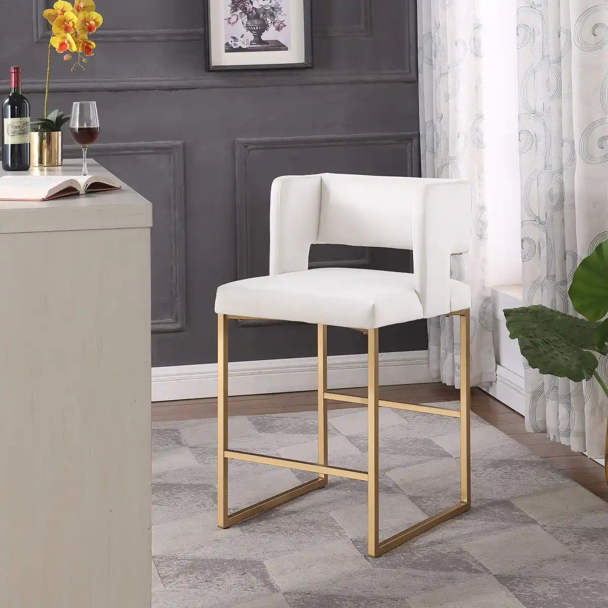 Set de 2 Tabourets de Comptoir Anthony - Velours Beige