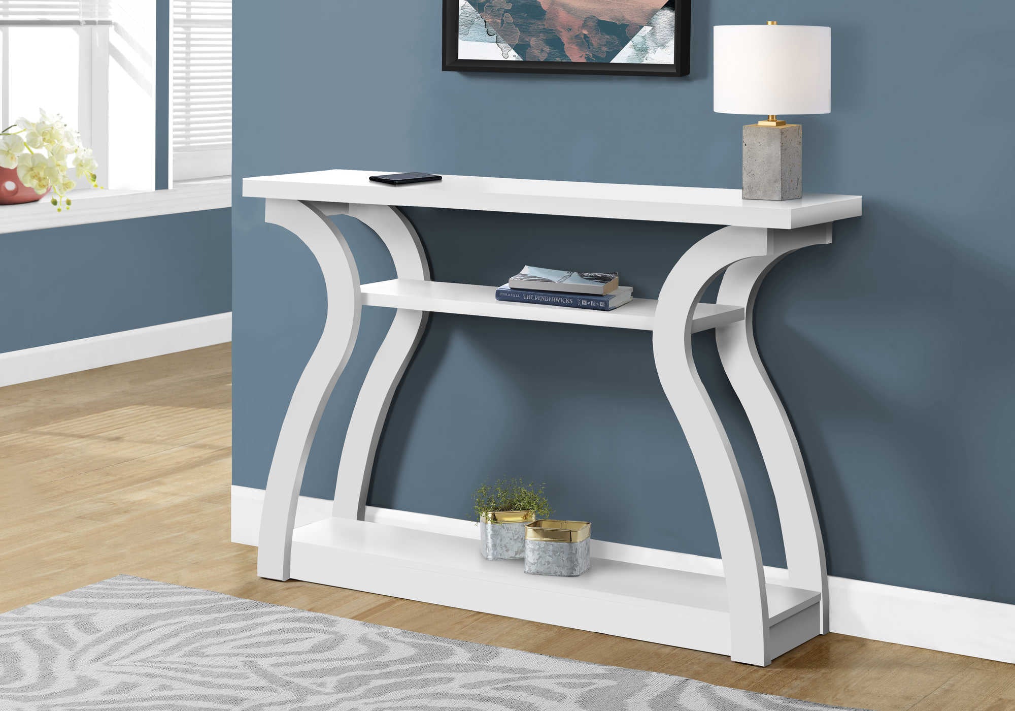 TABLE D'APPOINT – 47"L / CONSOLE D'ENTRÉE BLANCHE
