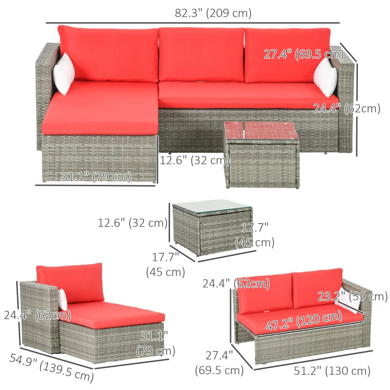 Ensemble de canapés modernes en rotin, ensemble de meubles de Patio en osier avec Table basse, coussins et oreillers, 3 pièces