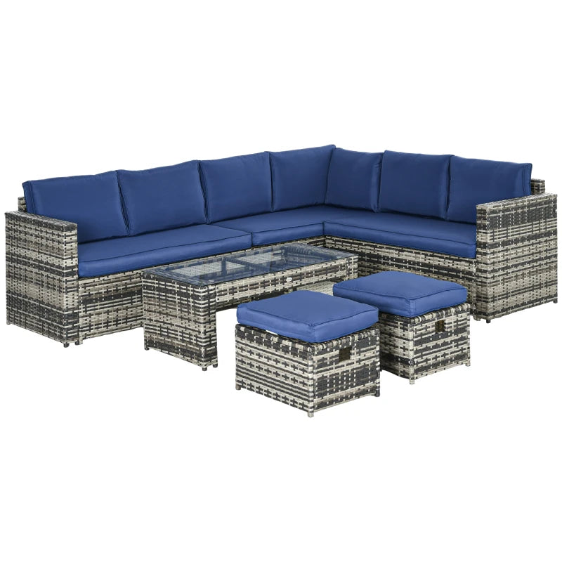Ensemble de meubles de jardin, canapé d'extérieur 8 places, sectionnel avec 3 causeuses, canapé en osier avec coussins, 6 pièces