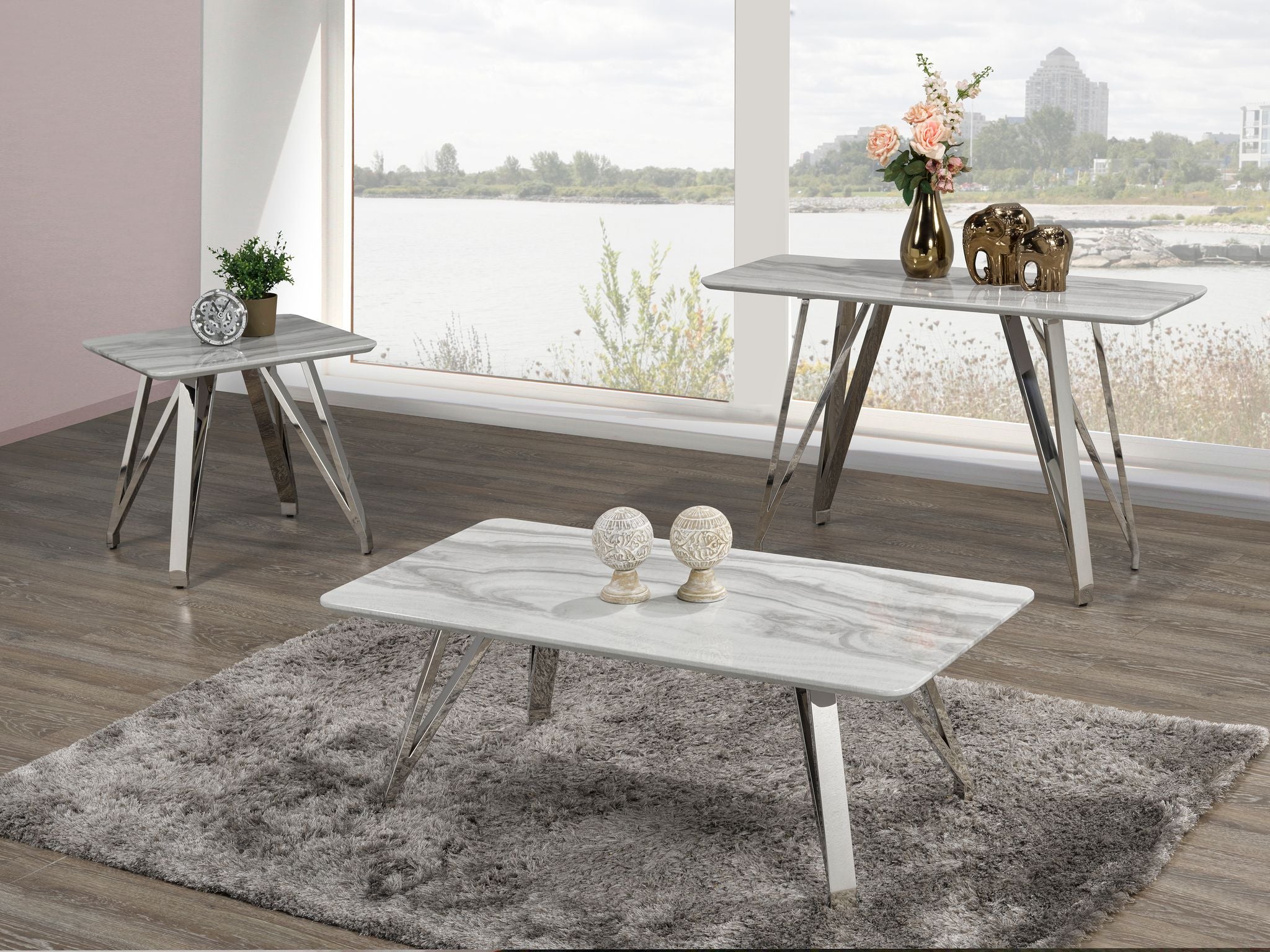 TABLE CANAPÉ - BLANC/ARGENT ( Meuble Mtl )