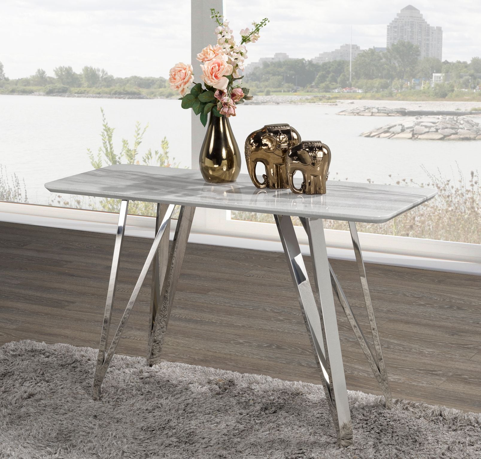 TABLE CANAPÉ - BLANC/ARGENT ( Meuble Mtl )