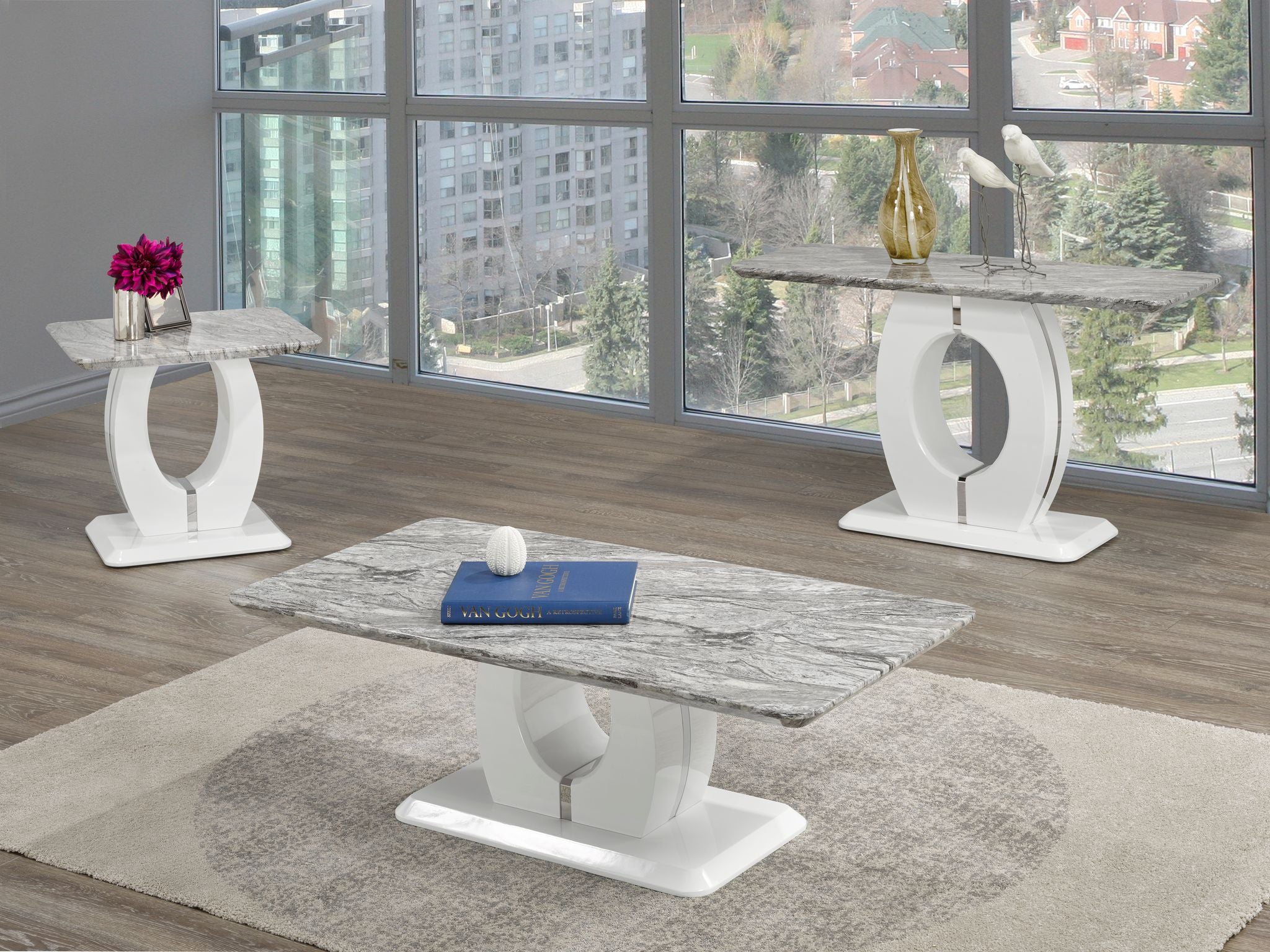 TABLE BASSE - BLANC/GRIS ( Meuble Mtl )