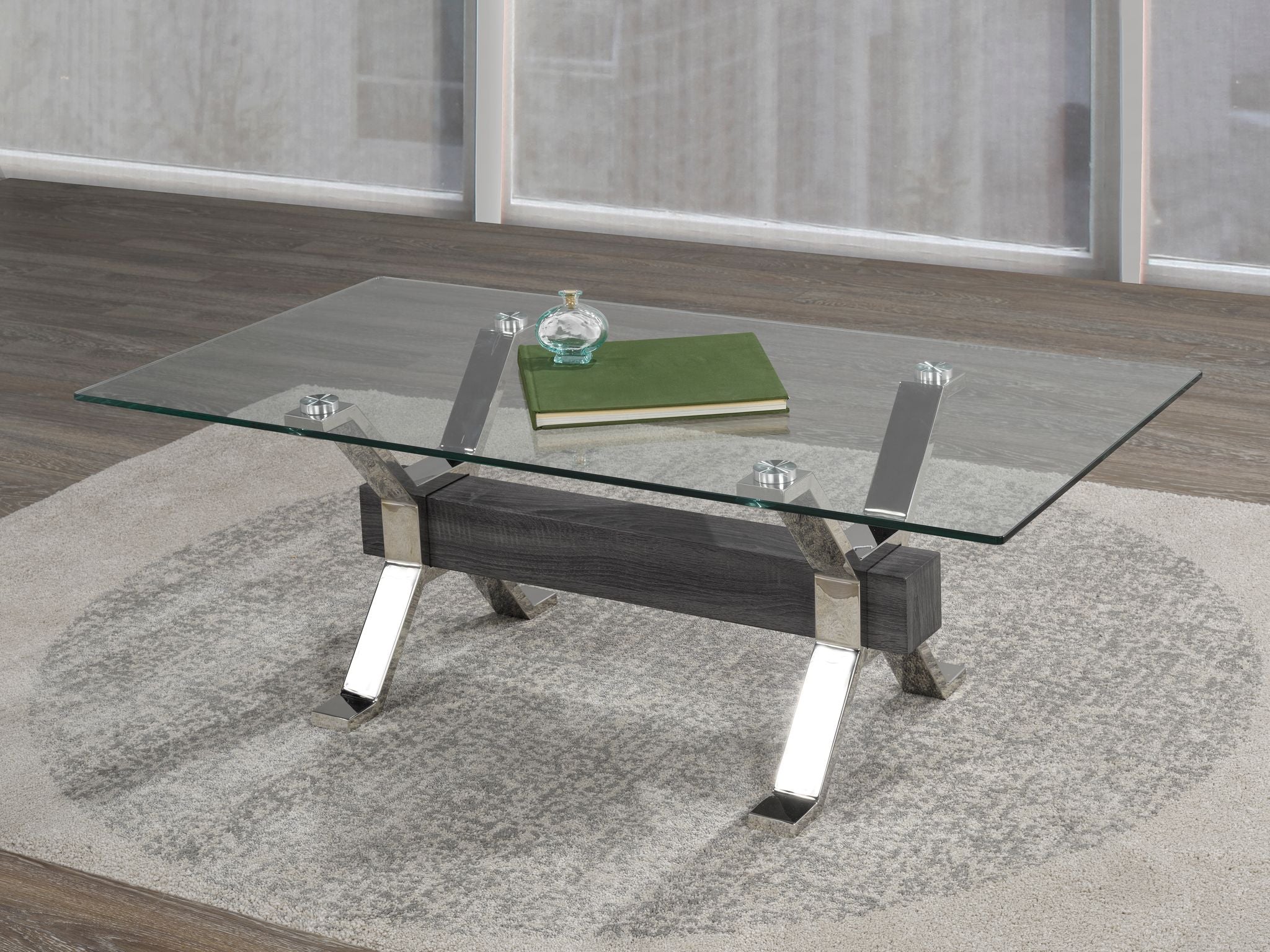 TABLE BASSE - GRIS/ARGENT ( Meuble Mtl )