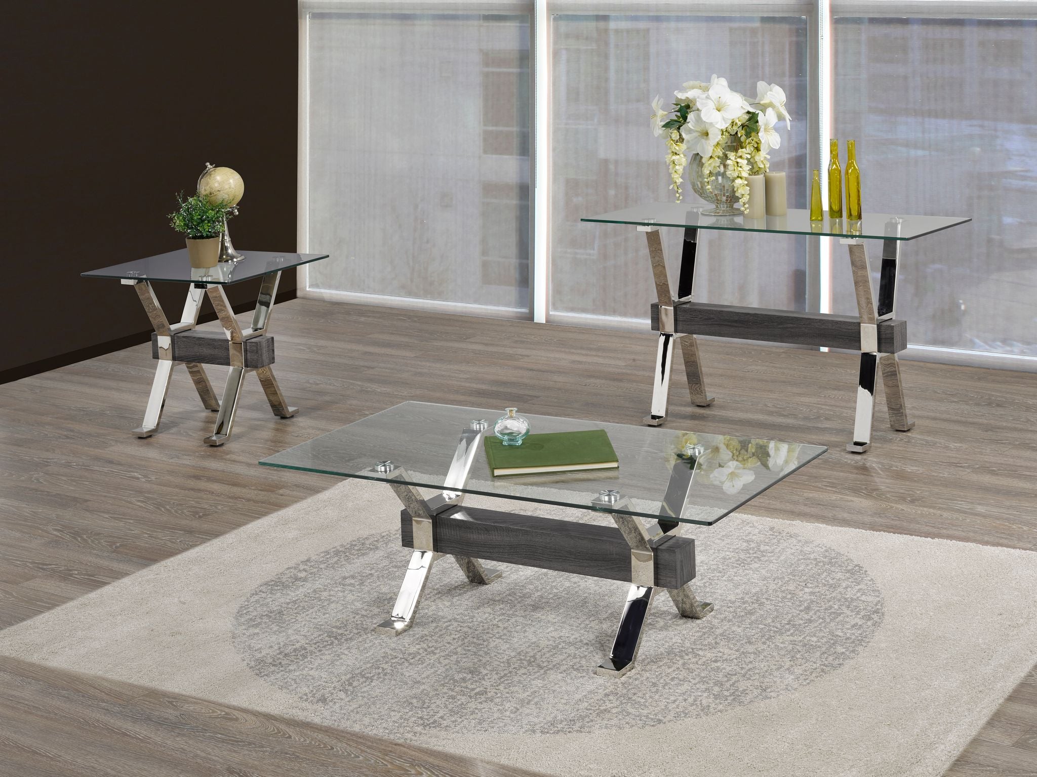 BOUT DE TABLE - GRIS/ARGENT ( Meuble Mtl )