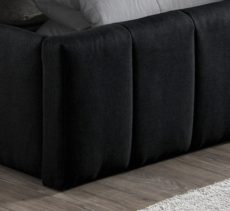 Lit de rangement en tissu noir avec système hydraulique de levage et support de matelas - Conception facile à soulever