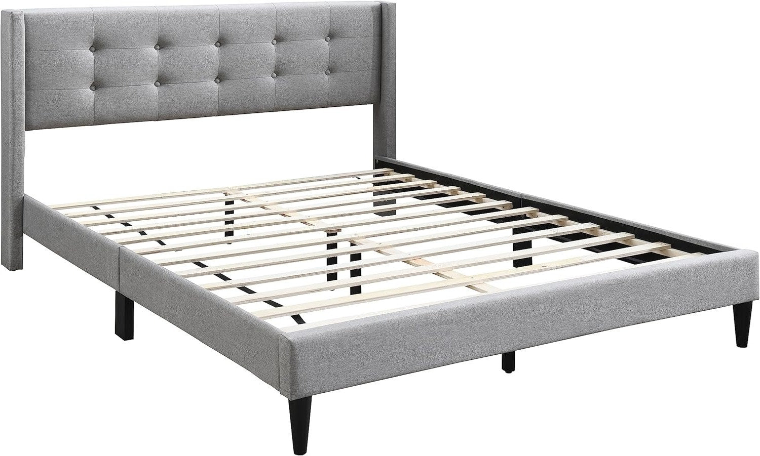 Lit Aile Transitionnel - Capitonnage Boutonné, Mousse Haute Densité, Tissu Gris