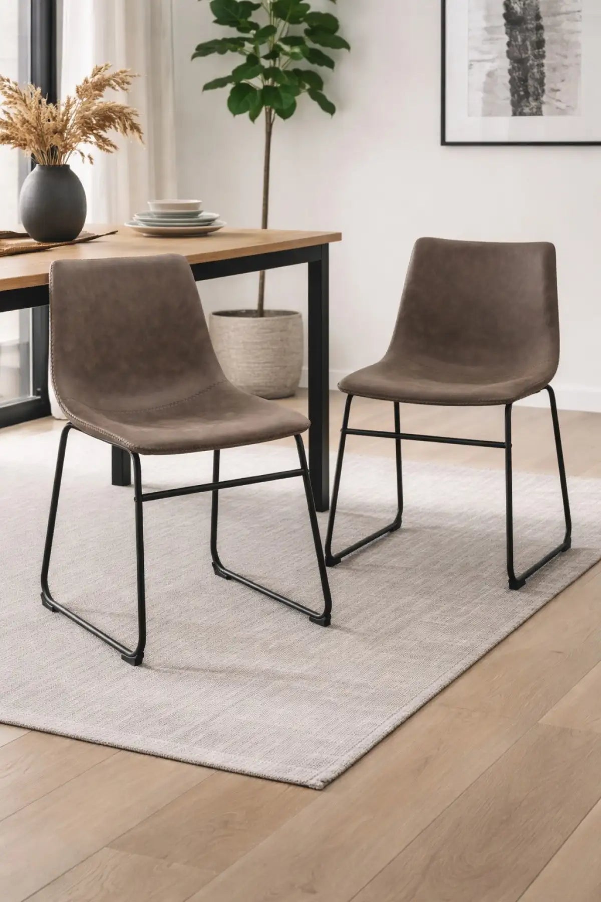 Chaises Ralphi en tissu brun vintage | Duo avec cadre en acier noir