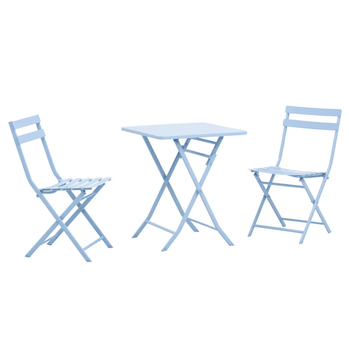 Ensemble de café bistro de jardin 3 pièces, chaise de patio pliable et table carrée pour cour extérieure, porche, balcon au bord de la piscine, bleu