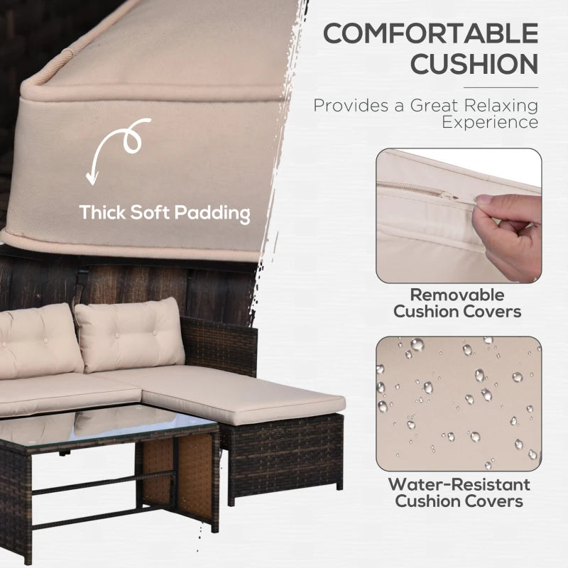 Ensemble canapé et Chaise longue d'extérieur en rotin et osier, 3 pièces, avec coussin, mobilier de jardin, Patio, marron et Beige