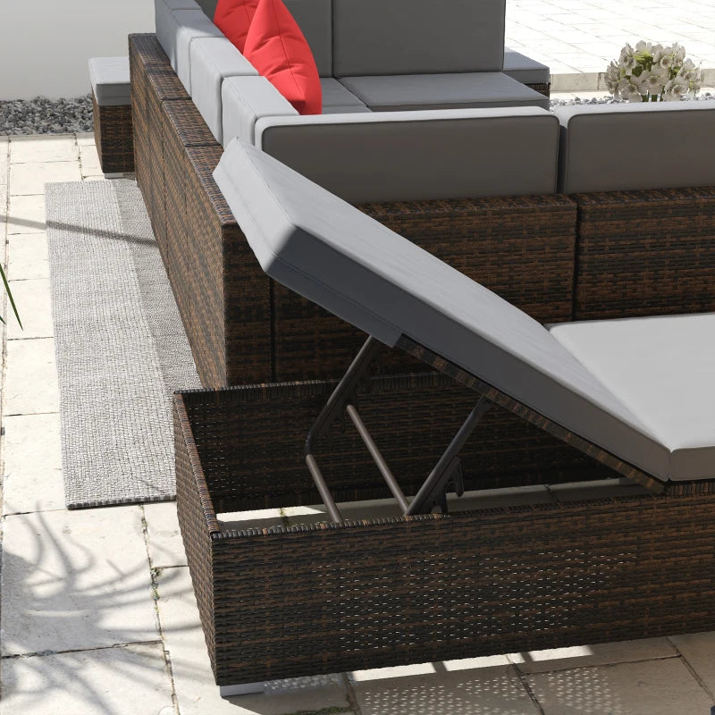 Ensemble de meubles de terrasse en osier 9 pièces avec coussin, gris clair