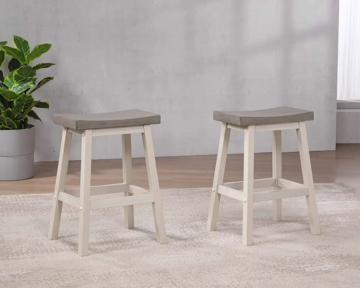 Set de 2 Tabourets de Comptoir Ashanti - Gris et Blanc