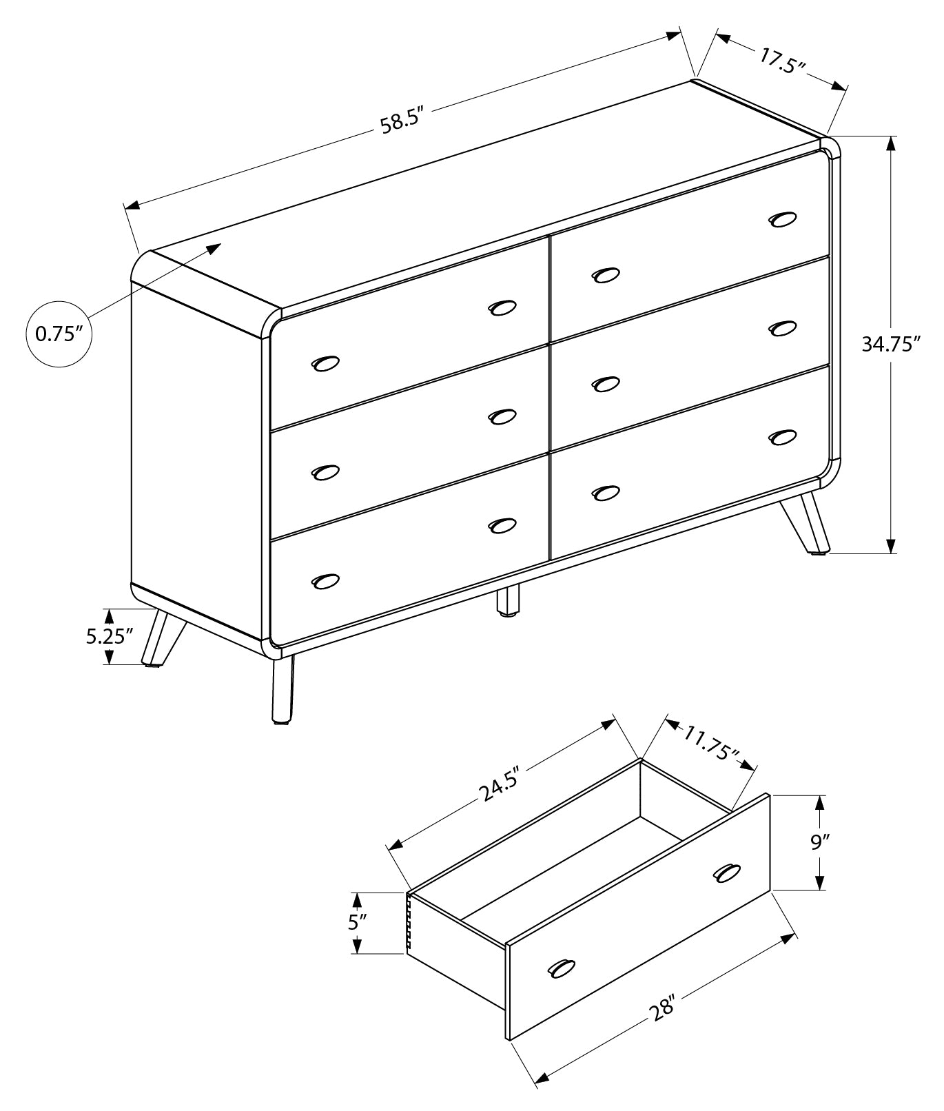 6 DRAWER DRESSER / WALNUT FINISH