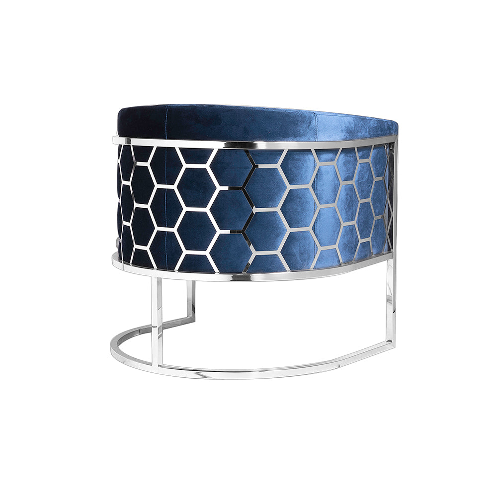 Chaise nid d'abeille : velours bleu