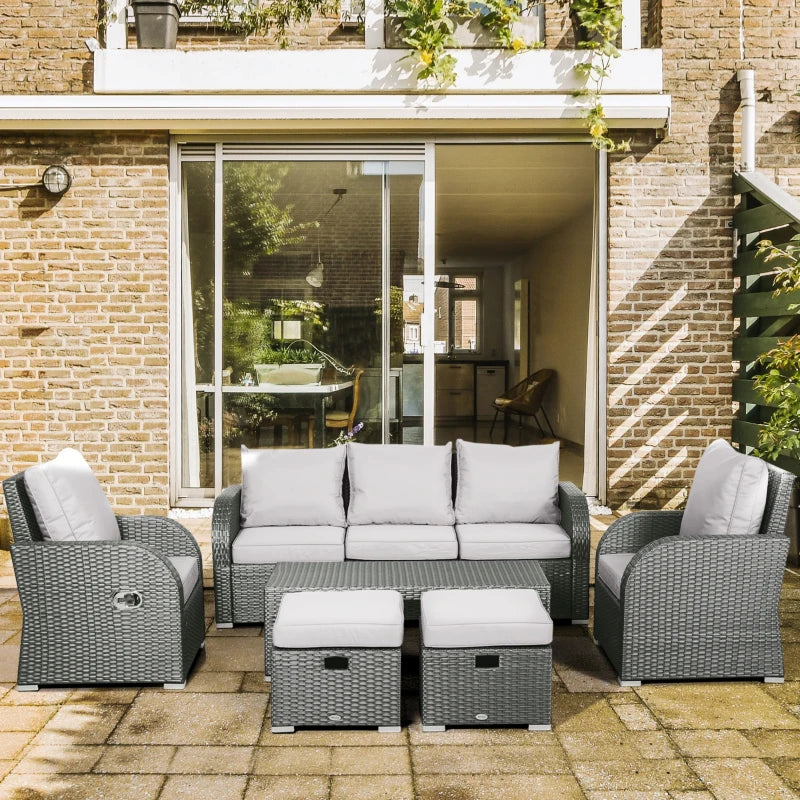 Ensemble de meubles de patio 6 pièces, meubles sectionnels d'extérieur en rotin avec fauteuil inclinable, pour pelouse, jardin et arrière-cour