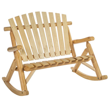 Chaise à bascule Adirondack en bois, chaise à bascule double rustique d'extérieur avec design à lattes pour 2 personnes, convient pour jardin, balcon, porche, bois naturel
