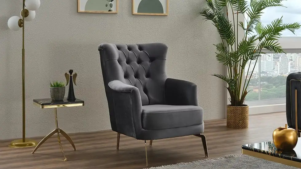 Ensemble de Sofa 3 Pièces Mondo Capitonné en Velours avec Pieds en Métal