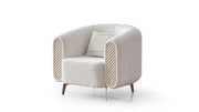 Fauteuil d'Appoint Alfa en Tissu Beige et Finition Marbre
