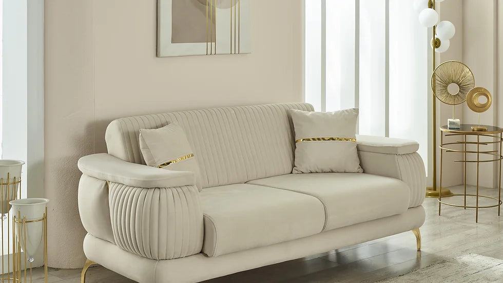 Ensemble de Canapé RESITAL Deluxe Beige&amp;Or (3+2+1)