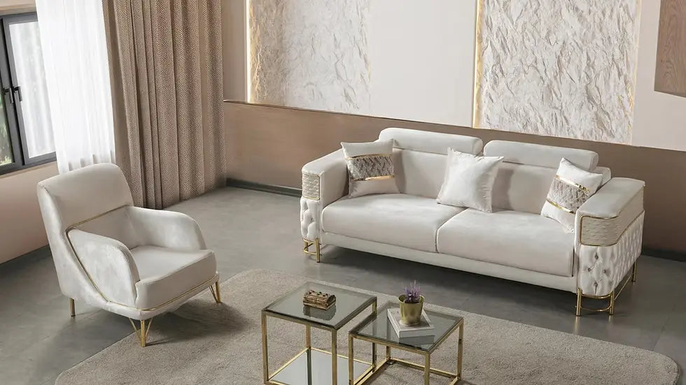 Sofa Confortable 3 Places Nepal en Tissu Beige Luxe