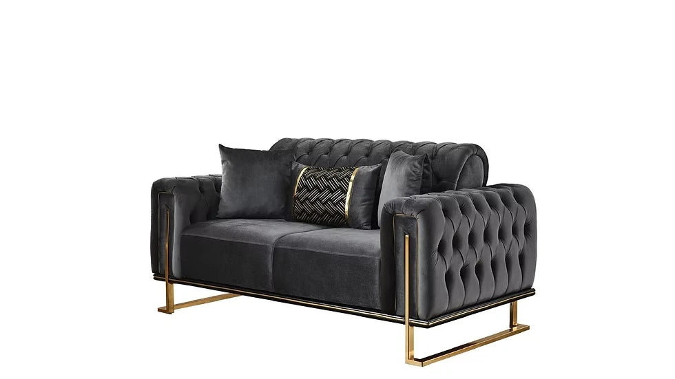 Ensemble de Sofa 3 Pièces Mondo Capitonné en Velours avec Pieds en Métal
