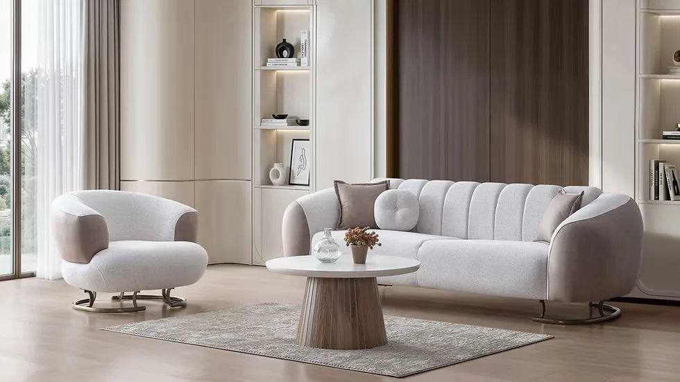 Fauteuil d'Appoint Palmera Grand Confort en Tissu Beige et Pieds en Acier