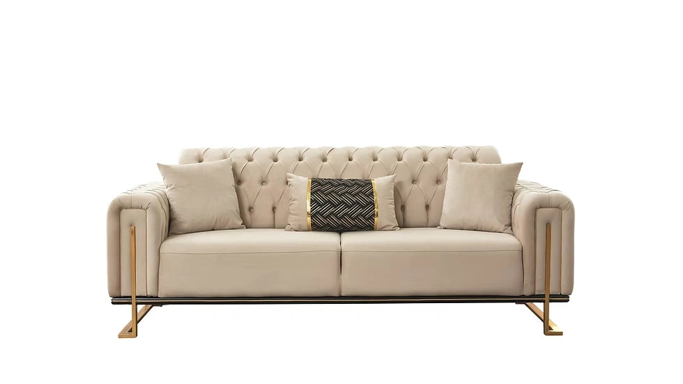Ensemble de Sofa 3 Pièces Mondo Capitonné en Velours avec Pieds en Métal