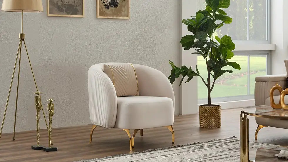 Fauteuil Pivotant Loft Deluxe en Velours Haut de Gamme Beige et Gris Foncé