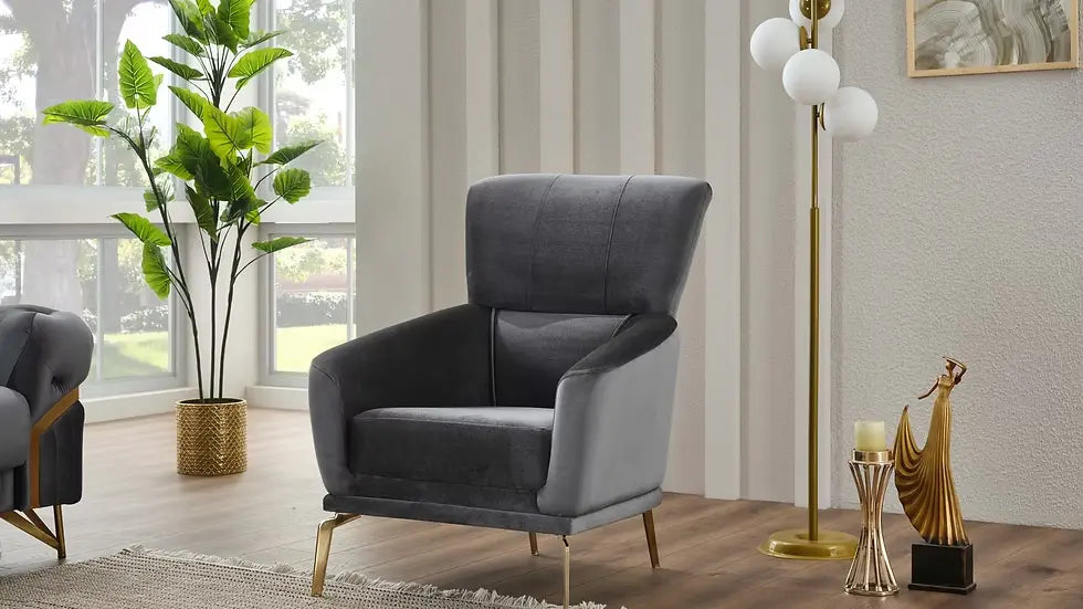 Fauteuil Pivotant Marbella Deluxe en Velours Gris Foncé/Argent et Beige/Or