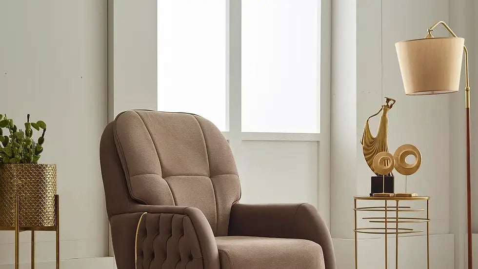 Ensemble Sofa Classique 3 Pièces Saiss en Tissu Beige et Pieds Dorés