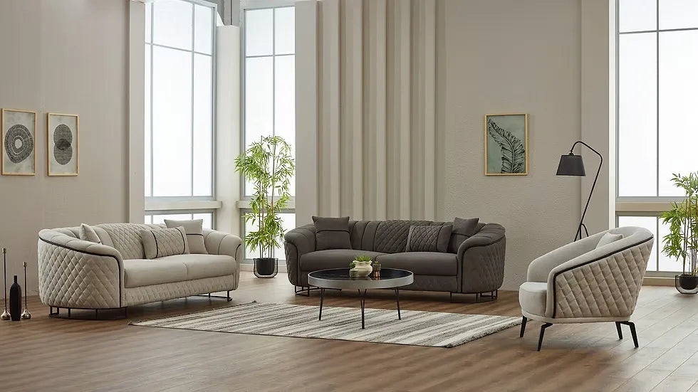 Sofa Confortable 3 Places Victoria en Tissu et Pieds en Acier