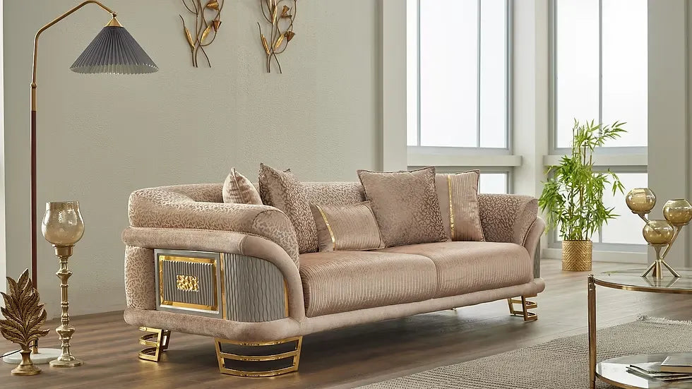 Ensemble Sofa Classique 3 Pièces Versace Luxe en Tissu et Pieds en Acier