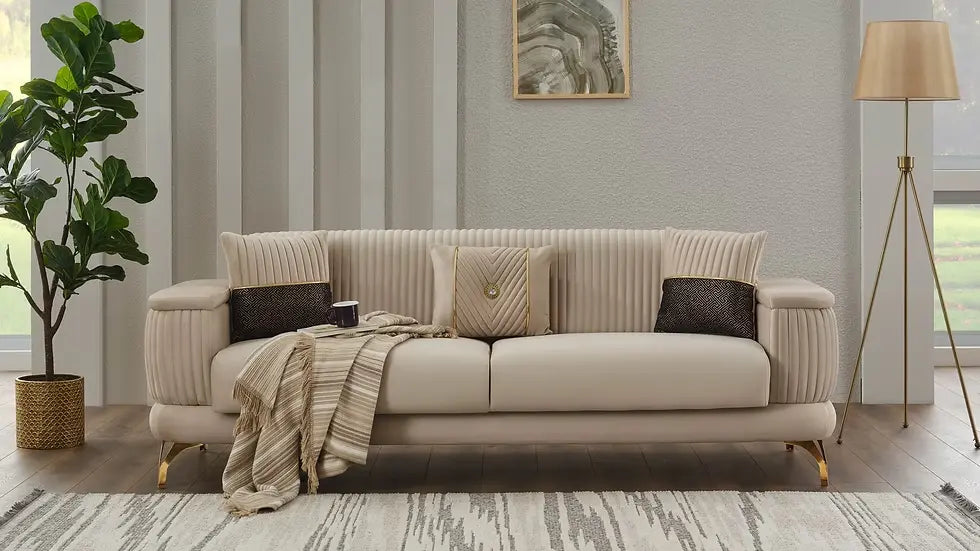 Sofa Lit Transformable Clic-Clac Loft Deluxe en Velours Beige et Gris Foncé