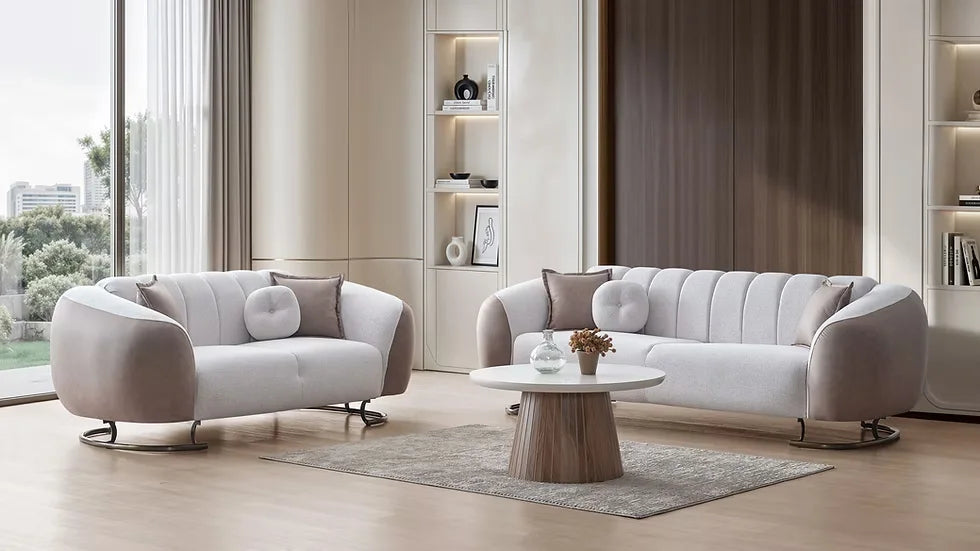 Ensemble de Sofa 3 Pièces Palmera en Tissu Beige et Pieds en Acier
