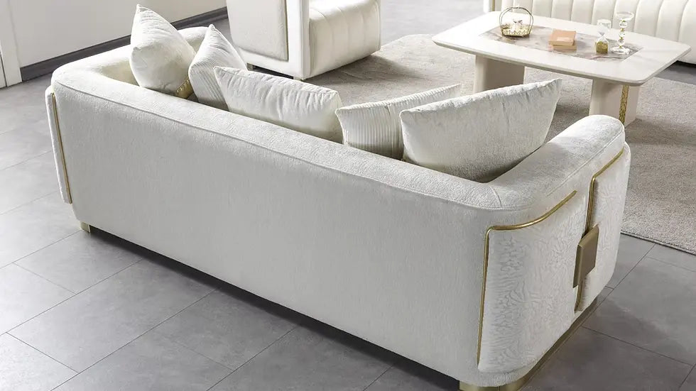 Ensemble Sofa Classique 3 Pièces Avanos Luxe en Tissu Beige