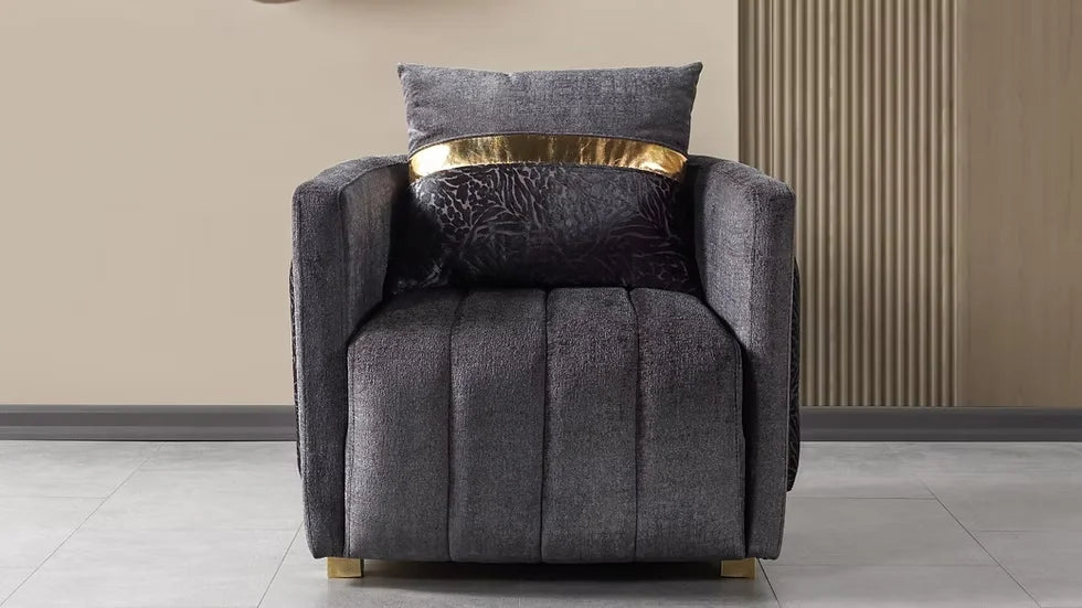 Fauteuil d'Appoint Avanos Luxe en Tissu Beige et Noir