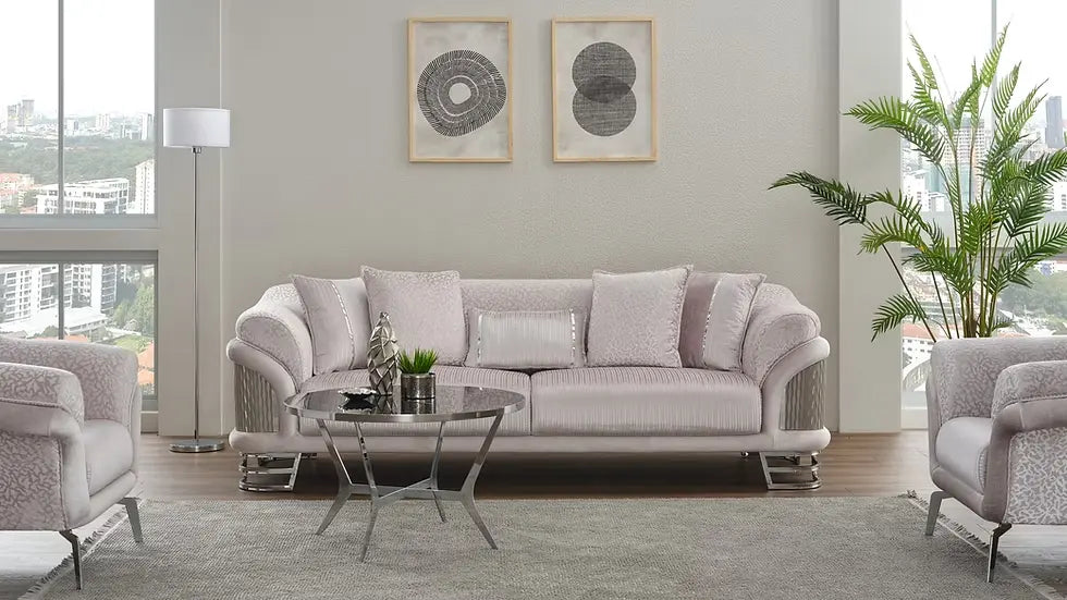 Ensemble Sofa Classique 3 Pièces Versace Luxe en Tissu et Pieds en Acier