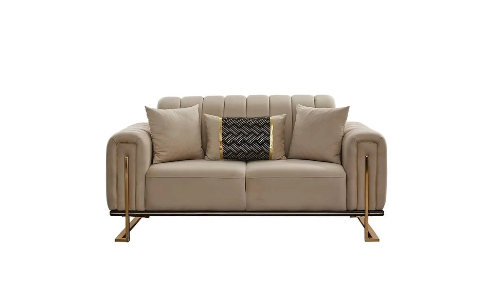 Ensemble de Sofa 3 Pièces Mondo à Lignes Verticales en Velours avec Pieds en Métal
