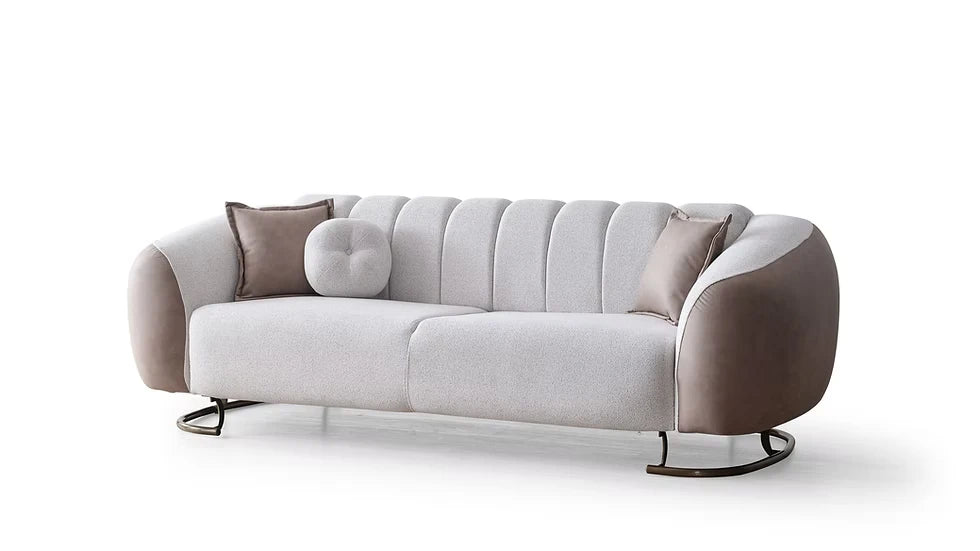 Ensemble de Sofa 3 Pièces Palmera en Tissu Beige et Pieds en Acier