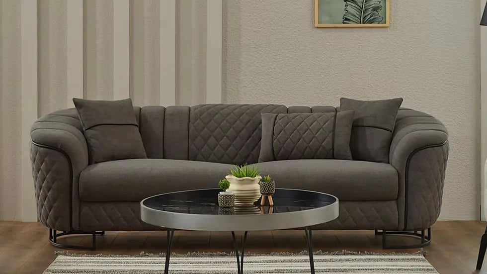 Sofa Confortable 3 Places Victoria en Tissu et Pieds en Acier